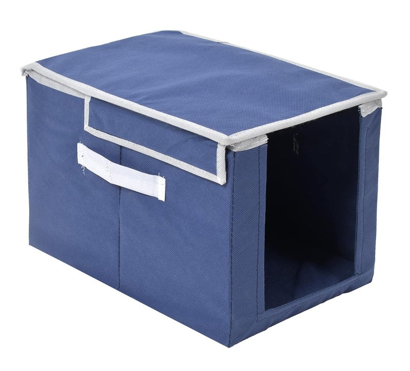 Kuber Industries Kuber Industries NonWoven Cloth Stacker Wardrobe OrganizerBin With Carrying Handle Lid Pack of 2 Navy Blue44KM0403  - Image 4