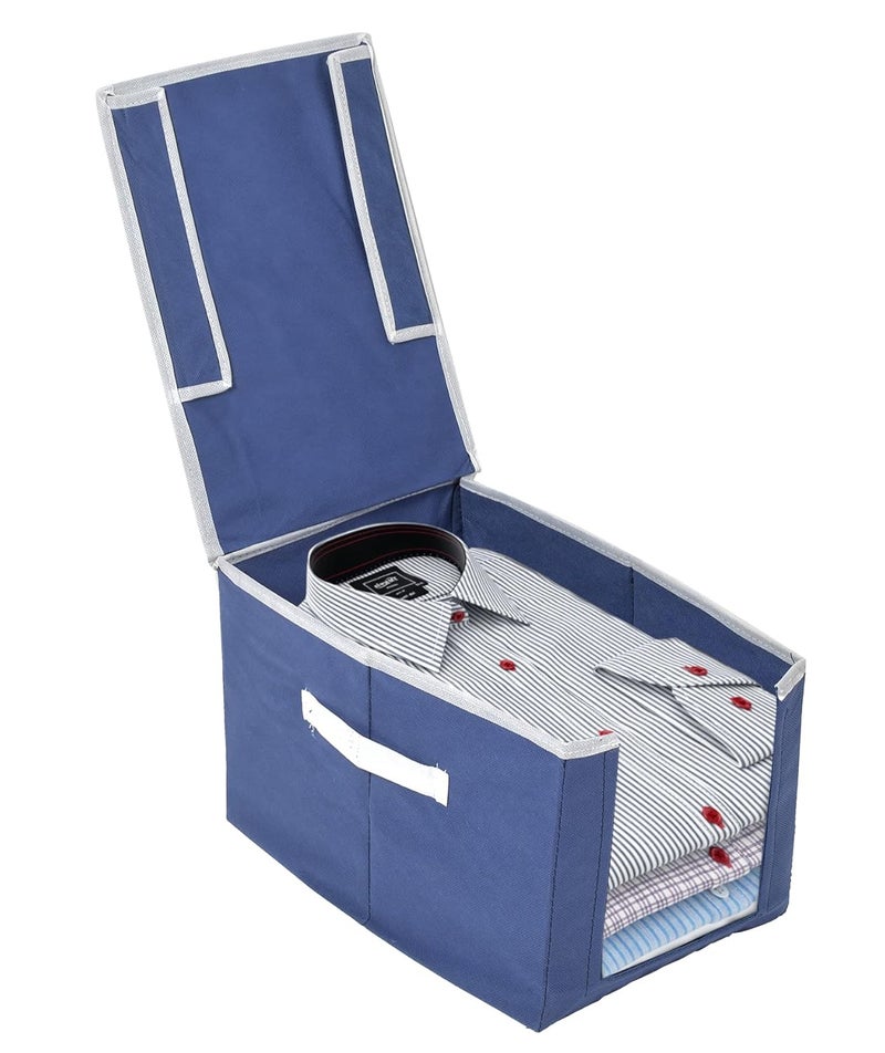 Kuber Industries Kuber Industries NonWoven Cloth Stacker Wardrobe OrganizerBin With Carrying Handle Lid Pack of 2 Navy Blue44KM0403  - Image 3