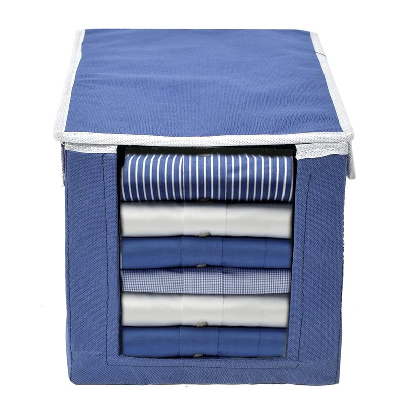 Kuber Industries Kuber Industries NonWoven Cloth Stacker Wardrobe OrganizerBin With Carrying Handle Lid Pack of 2 Navy Blue44KM0403  - Image 2
