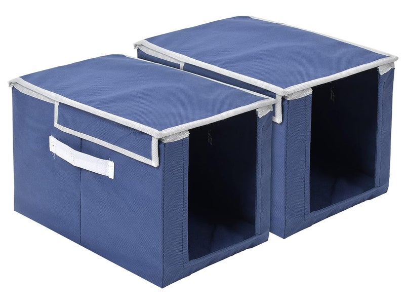 Kuber Industries Kuber Industries NonWoven Cloth Stacker Wardrobe OrganizerBin With Carrying Handle Lid Pack of 2 Navy Blue44KM0403  - Image 1