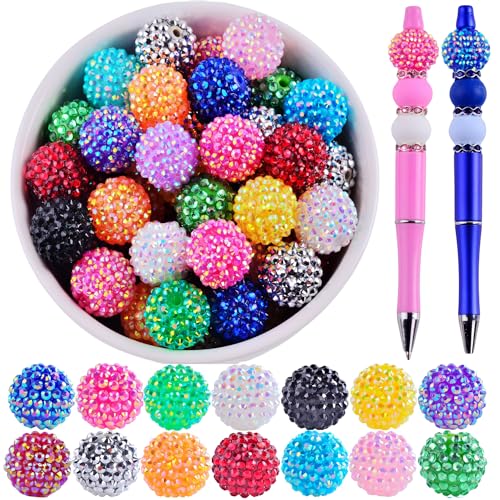Cmidy 20mm Rhinestone Beads for Pens 20pcs Beaded Pens Beads Bling Glitter Suger Bugglegum Beads Large Balls Crystal Pen Beads for DIY Pens Keychain Making Suppliers Bulk - Image 1
