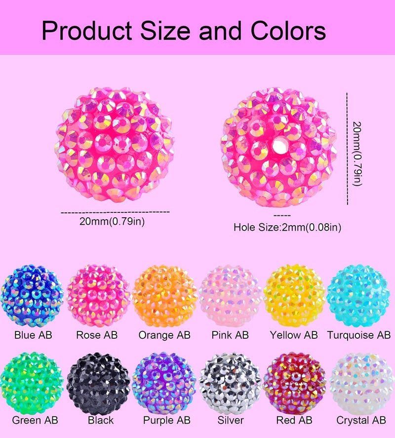 Cmidy 20mm Rhinestone Beads for Pens 20pcs Beaded Pens Beads Bling Glitter Suger Bugglegum Beads Large Balls Crystal Pen Beads for DIY Pens Keychain Making Suppliers Bulk - Image 3