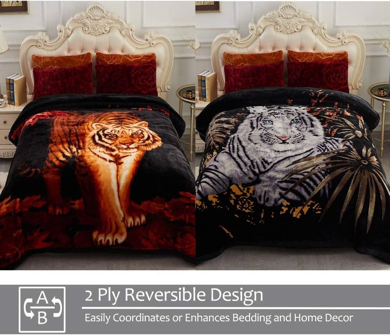 JML 10 Pounds Heavy Plush Soft Blankets for Winter, Korean Style Mink Velvet Fleece Blanket - 2 Ply A&B Printed Raschel Bed Blanket 85" x 93" (Tigers) - Image 1
