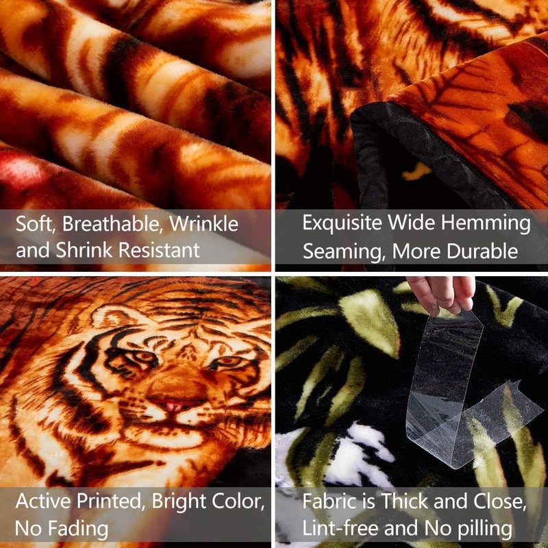 JML 10 Pounds Heavy Plush Soft Blankets for Winter, Korean Style Mink Velvet Fleece Blanket - 2 Ply A&B Printed Raschel Bed Blanket 85" x 93" (Tigers) - Image 2