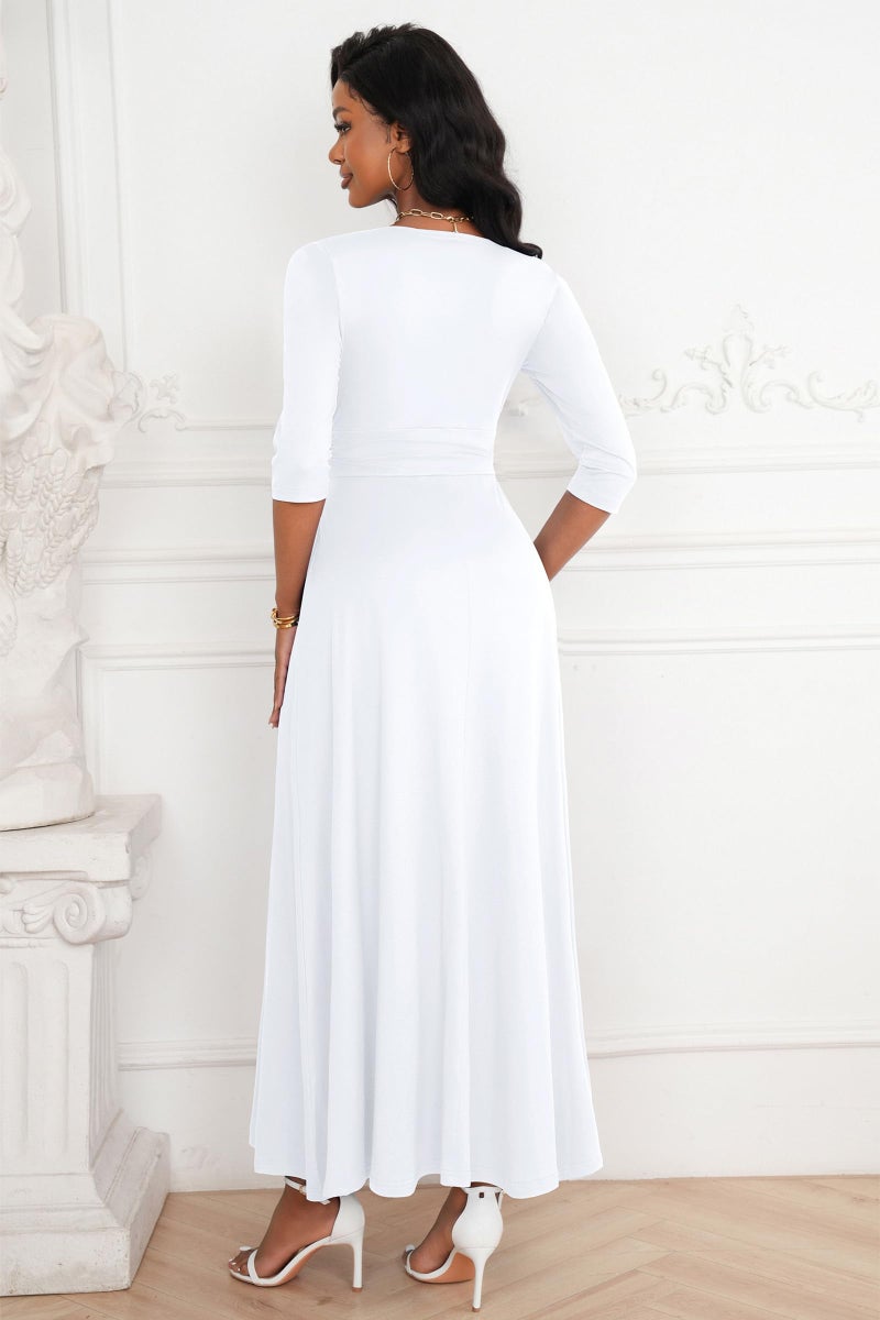 FANDEE Semi Formal Dresses for Women Summer 3/4 Sleeve White Long Dress with Pockets, Elegant Flowing Pleated, White, M - Image 4