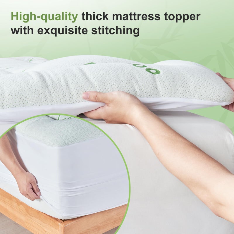 SurChic King Size Mattress Topper Viscose Derived from Bamboo, Soft Thick Pillow Top Mattress Pad Cover for Back Pain, Cooling Mattress Protector with 8-21 Inch Deep Pocket, White - Image 5