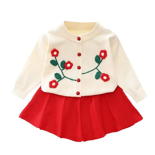 Bold N Elegant Girls Woolen Warm Embroidered Sweater Top with Midi Skirt Winter Party Dress for Girls 1 to 6 Years (Red, 2-3 Years) - Image 1