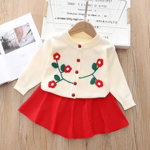 Bold N Elegant Girls Woolen Warm Embroidered Sweater Top with Midi Skirt Winter Party Dress for Girls 1 to 6 Years (Red, 2-3 Years) - Image 2