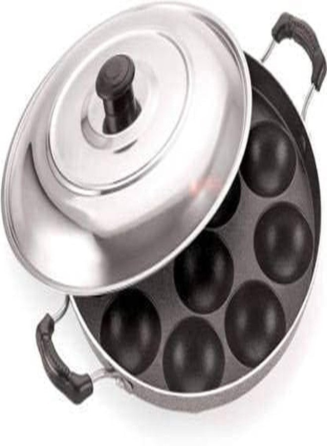 PUHBRHY Non-Stick 12 Cavity Appam Patra Paddu Paniyarakkal Maker Chatty Paniyaram Pan Ponganal Baati Baking Pot with Steel Lid - Image 1