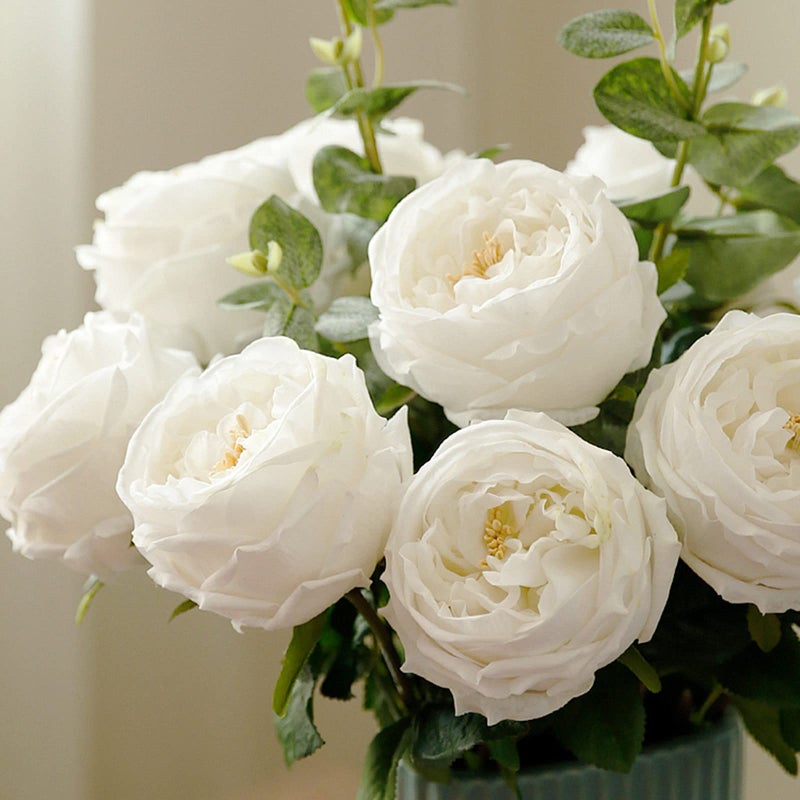 UKELER White Artificial Roses 4 Pcs Real Touch Latex Artificial Flowers Austin Rose Peony with Long Stem for Wedding Bouquet Home Decor Flower Arrangement - Image 4