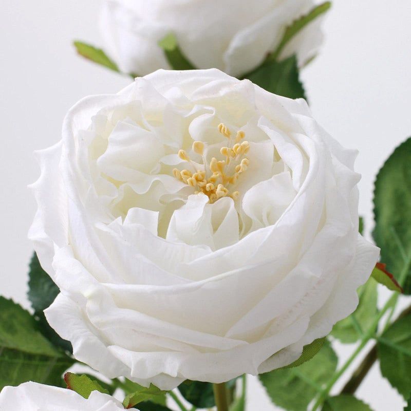UKELER White Artificial Roses 4 Pcs Real Touch Latex Artificial Flowers Austin Rose Peony with Long Stem for Wedding Bouquet Home Decor Flower Arrangement - Image 3