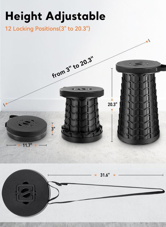 imodomio 2025 Upgraded Portable Collapsible Stool - 20.3 Inches Height Adjustable and Max 1000 LBs Load - Folding Chair for Camping Fishing Hunting Outdoor Foldable Stool Suitable Teens, Men, Women, Adult - Image 3