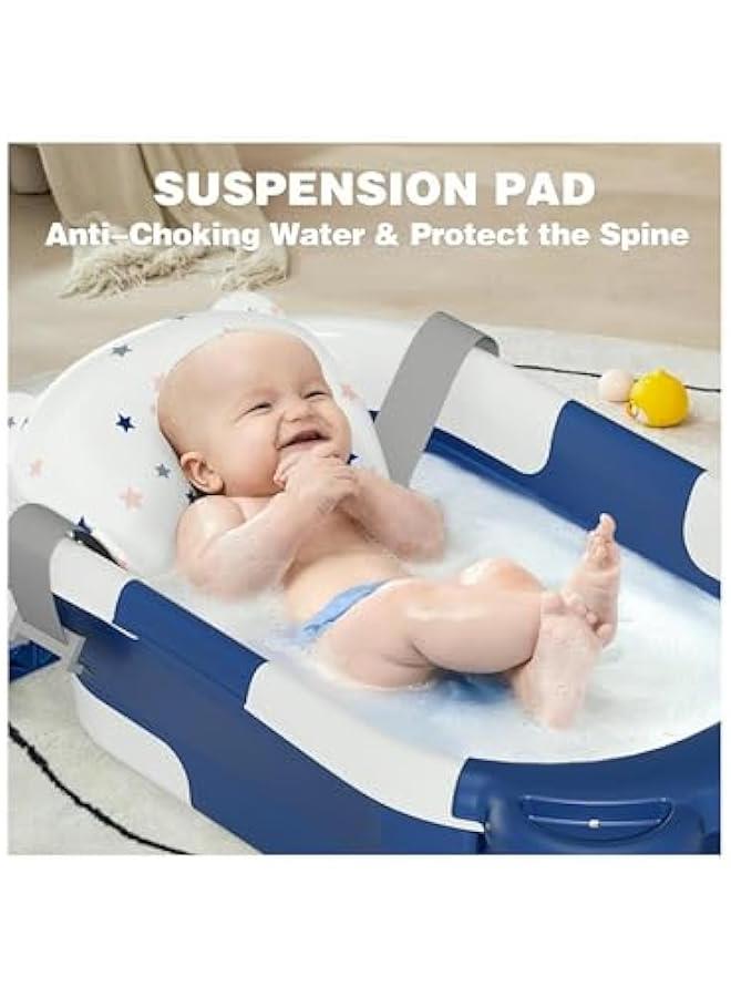 Baby Folding Bathtub, Portable Collapsible Toddler Bath Tub With Baby Cushion Temperature Sensor Drain Hole and Bath for Newborn/Infant/Toddler, Sitting Lying Large Safe Bathtub (Blue) - Image 2