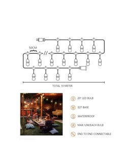 Next Life 33 FT Outdoor String Light with 20 Weatherproof Hanging Sockets and lamps, Heavy Duty Decorative Cafe Patio Lights for Garden  - Image 4