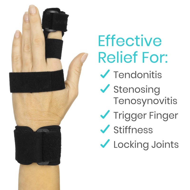 Vive Full Trigger Finger Splint  Hand and Wrist Brace Support  Adjustable Locking Straightener  Straightening Immobilizer Treatment For Sprains Pain Relief Arthritis Tendonitis Black - Image 2