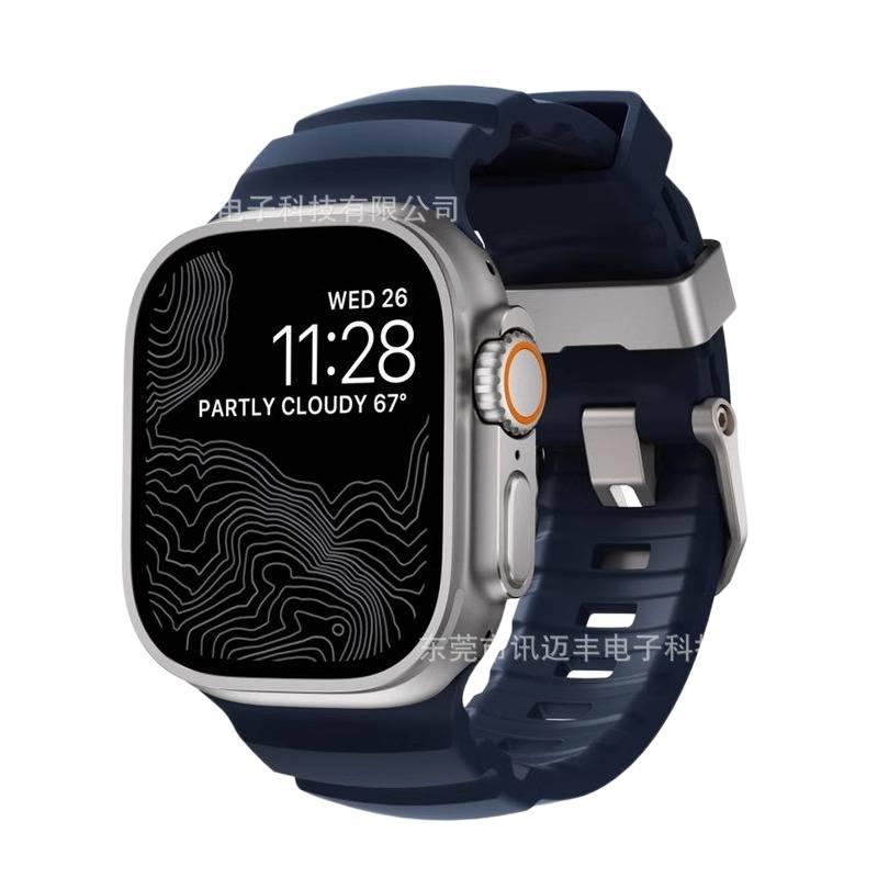 سوار ساعة ذكية سوار رياضي من السيليكون متوافق باللون فضي قابل للتعديل مع Apple Watch 42/44/45/49mm بملاءمة قابلة للتعديل وحزام بديل - Image 1