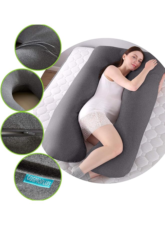 كوزمو بلس غطاء وسادة الحمل على شكل حرف U غطاء وسادة كامل الجسم للأمومة مصنوع من قماش جيرسي قابل للتمدد وجيد التهوية يوفر دعمًا للنوم والحمل باللون الرمادي الفاتح - Image 5