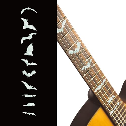 PLIGREAT 2 Pcs Guitar Inlay Stickers, Guitar Fretboard Markers Bats Decals for Acoustic Guitars Electric Guitars Bass Decor Musical Instrument Decorations Removable DIY Neck Stickers - Image 1