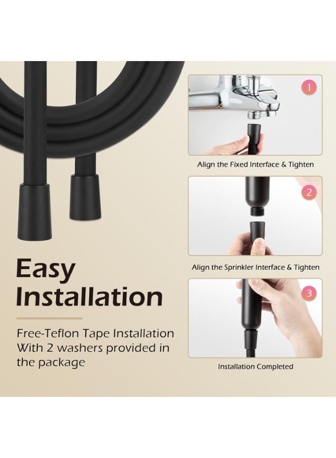 خرطوم دش 150 سم، بديل خرطوم دش سيليكون فائق النعومة، تصميم مضاد للالتواء، وصلة خرطوم رأس دش محمول باليد مع حشوة نحاسية وصمولة، أسود - Image 3