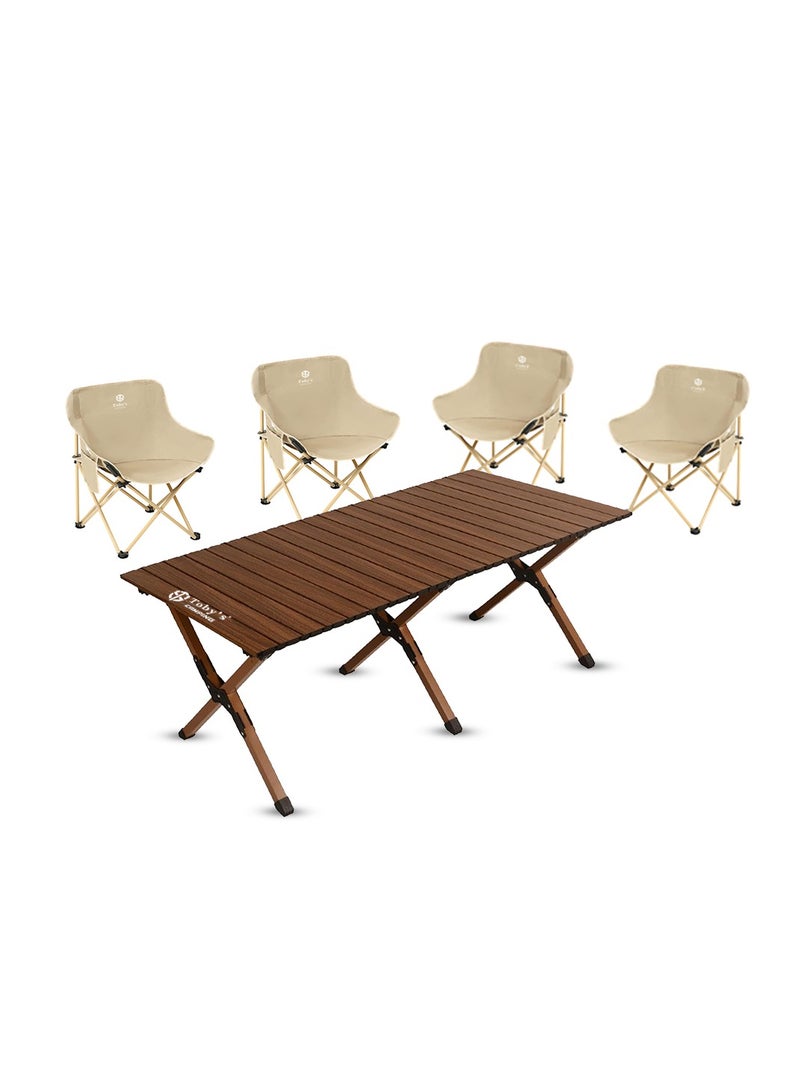 Toby'S Foldable Wooden Camping Table With 4 Outdoor Portable High-Back Padded Chairs  Lightweight, Sturdy, Foldable, And Convenient For Camping & Outdoor Activities - Image 1