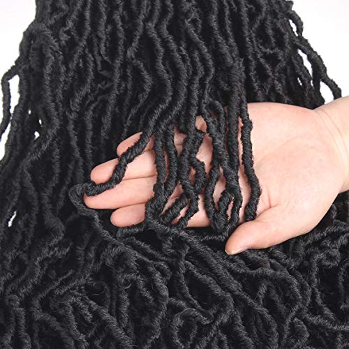 Leeven 18 Inch New Soft Locs Crochet Hair 36 Roots Black Curly Wavy Faux Locs Crochet Braids Hair Pre Looped Goddess Locs Extensible Synthetic Braiding Hair Extensions for Women 2 Packs,1B# - Image 5