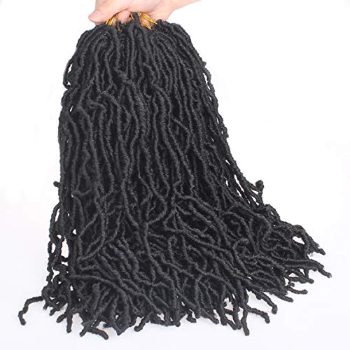 Leeven 18 Inch New Soft Locs Crochet Hair 36 Roots Black Curly Wavy Faux Locs Crochet Braids Hair Pre Looped Goddess Locs Extensible Synthetic Braiding Hair Extensions for Women 2 Packs,1B# - Image 2