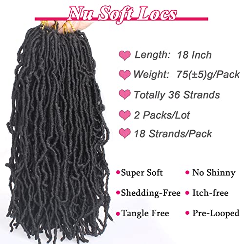 Leeven 18 Inch New Soft Locs Crochet Hair 36 Roots Black Curly Wavy Faux Locs Crochet Braids Hair Pre Looped Goddess Locs Extensible Synthetic Braiding Hair Extensions for Women 2 Packs,1B# - Image 4
