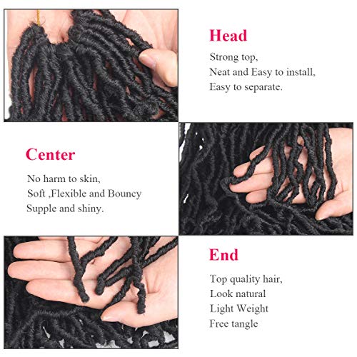 Leeven 18 Inch New Soft Locs Crochet Hair 36 Roots Black Curly Wavy Faux Locs Crochet Braids Hair Pre Looped Goddess Locs Extensible Synthetic Braiding Hair Extensions for Women 2 Packs,1B# - Image 3