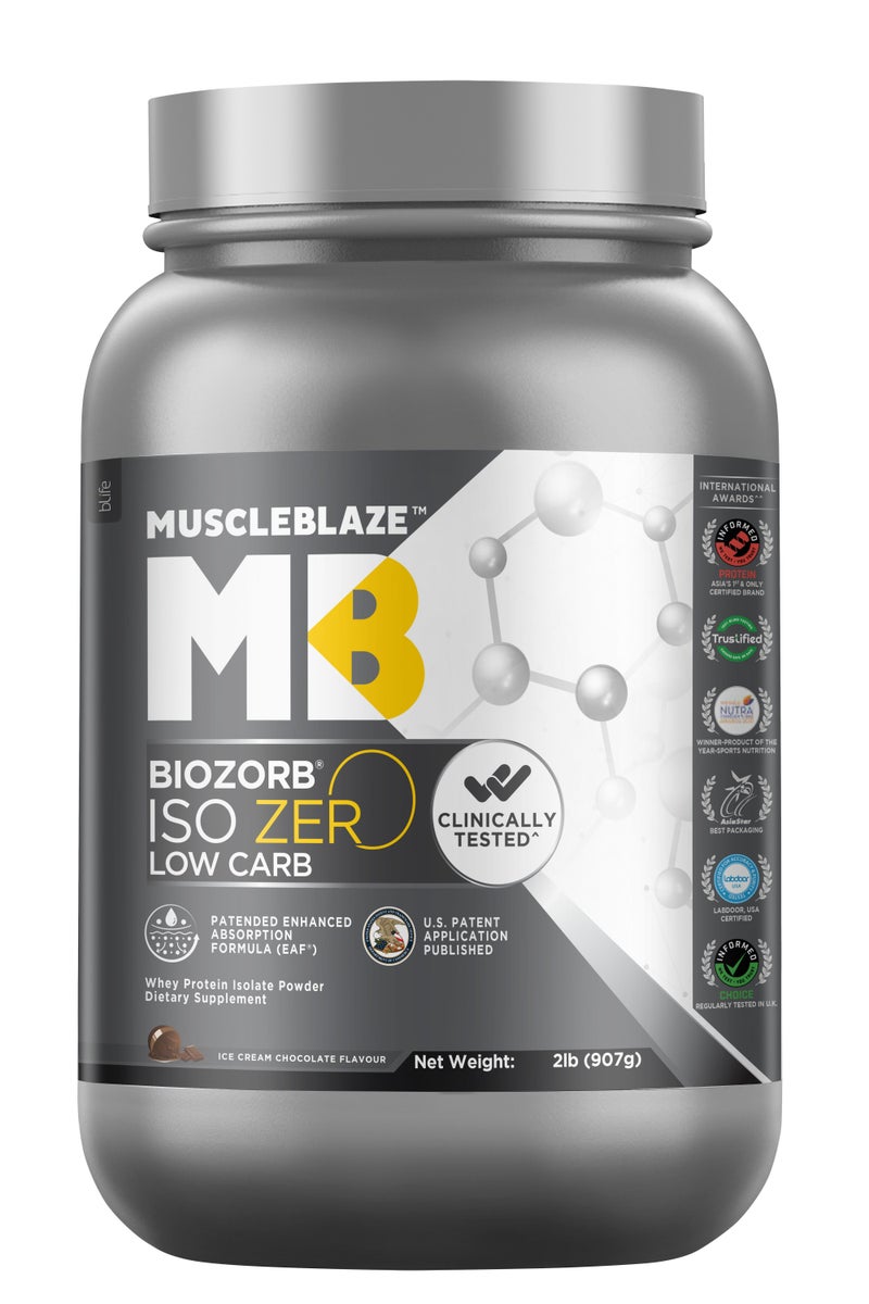 MUSCLEBLAZE MuscleBlaze Biozorb Iso-Zero, Low Carb (Ice Cream Chocolate, 2lbs / 907g) - Image 1