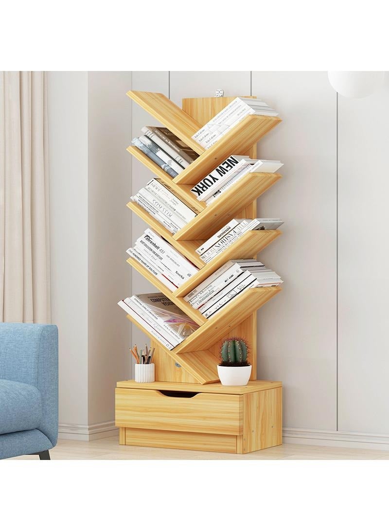 عام رف كتب شجرة من 9 طوابق ، أرفف كتب خشبية من 8 طوابق مع أدراج تخزين الكتب الحديثة أرفف كتب شجرة قائمة بذاتها ، أرفف كتب عالية وضيقة ، مناسبة للمكاتب المنزلية ، غرفة المعيشة ، غرفة النوم (كستناء) - Image 1