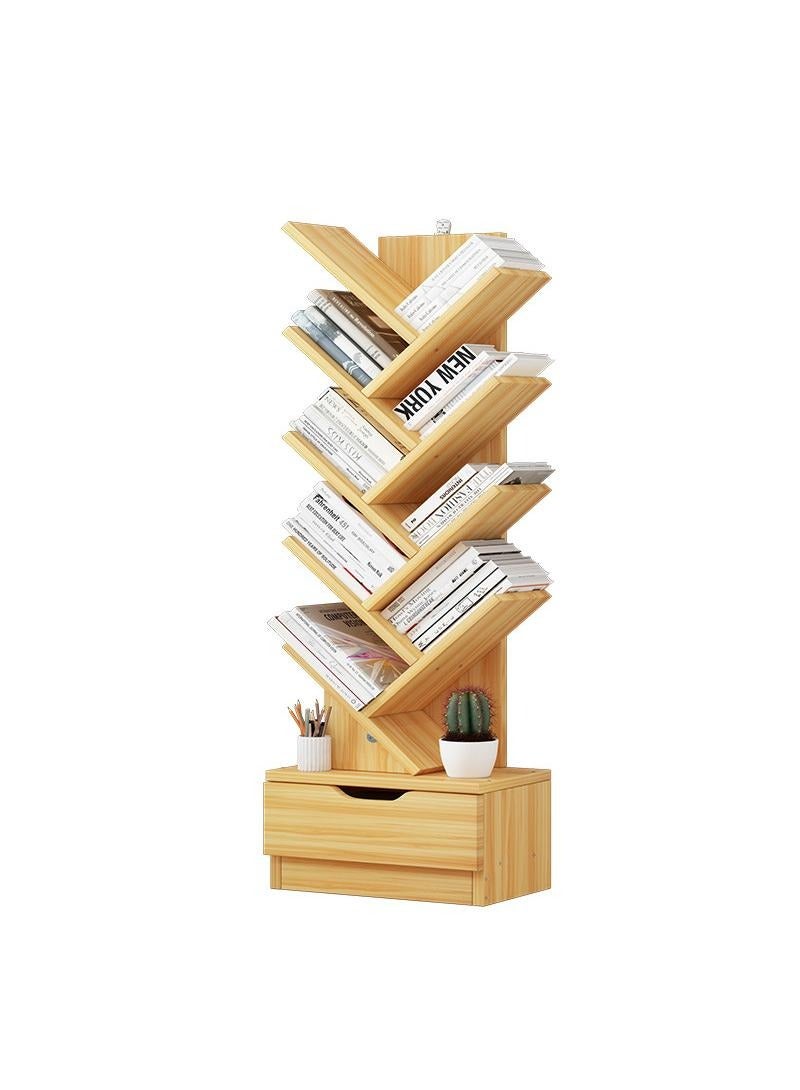 عام رف كتب شجرة من 9 طوابق ، أرفف كتب خشبية من 8 طوابق مع أدراج تخزين الكتب الحديثة أرفف كتب شجرة قائمة بذاتها ، أرفف كتب عالية وضيقة ، مناسبة للمكاتب المنزلية ، غرفة المعيشة ، غرفة النوم (كستناء) - Image 2