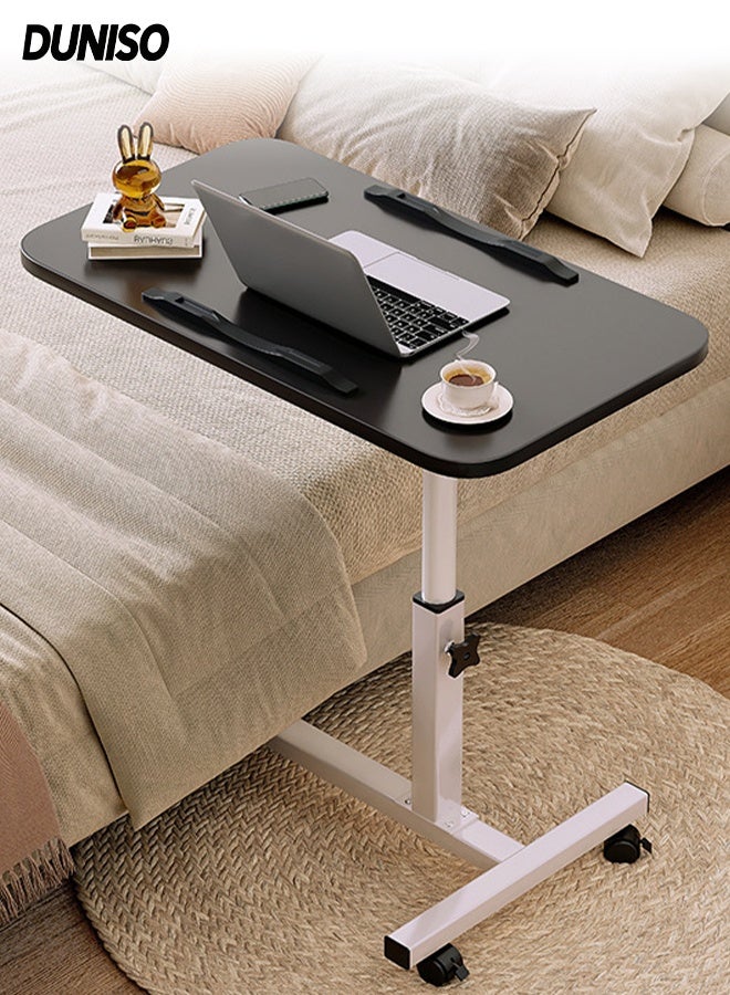 DUNISO طاولة جانبية على شكل C، طاولة جانبية قابلة للطي والرفع مع فتحات بطاقات مزدوجة، مكتب كتابة متحرك متعدد الوظائف للمنزل وغرفة النوم بجانب السرير، قوية ومتينة، لطاولة السرير أو الأريكة للكمبيوتر المحمول - Image 1