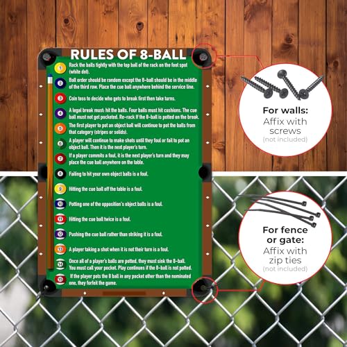 HYBLOM Classic Game Room Wall Art Tin Poster for Billiards Lovers - Vintage Rules Of 8-Ball Metal Sign, Retro Club, Billiards Room & Man Cave Decor 8x12 Inches - Image 4