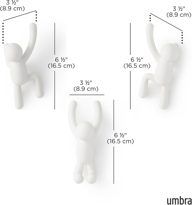 UMBRA Buddy Wall Hooks – Decorative Wall Mounted Coat Hooks for Hanging Coats, Scarves, Bags, Purses, Backpacks, Towels and More, Set of 3, White - Image 3