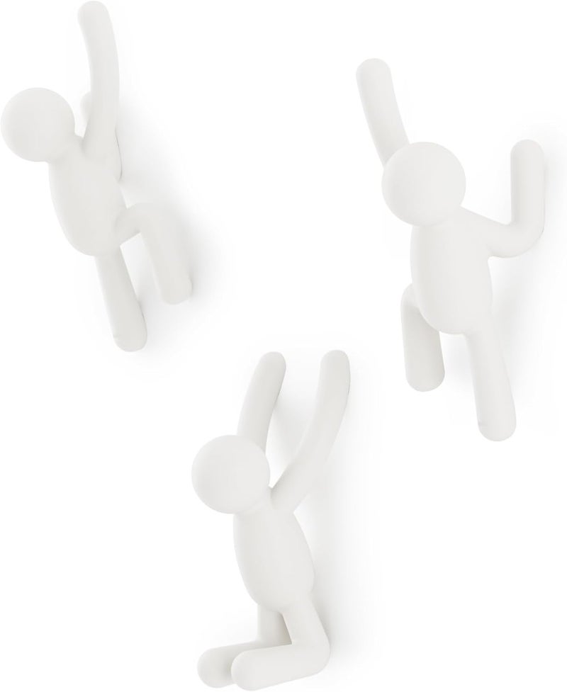 UMBRA Buddy Wall Hooks – Decorative Wall Mounted Coat Hooks for Hanging Coats, Scarves, Bags, Purses, Backpacks, Towels and More, Set of 3, White - Image 1