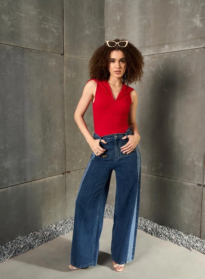 SASSAFRAS SASSAFRAS Red Ribbed V-Neck Knitted Top