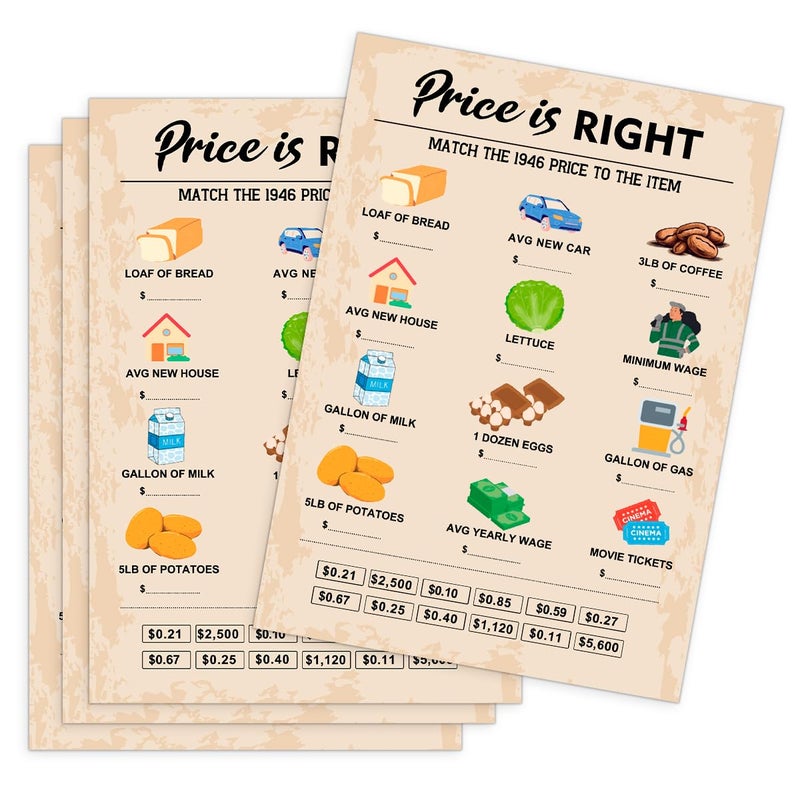 QUPT 80th Birthday Party Games Price is Right Games Birthday Party Supplies for Adults Fun 1946s Party GamePack of 30 Cards