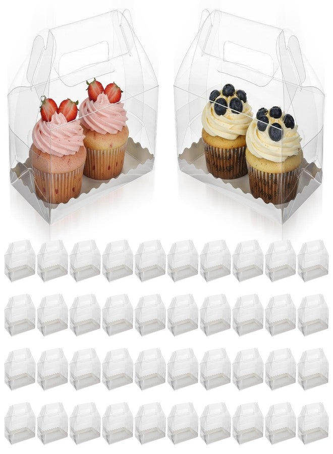 COMNICO 40 Pcs Clear Gable Bakery Gift Boxes, 6.4 Inch Transparent Plastic Candy Treat Gift Boxes with Handle for Birthday Party Wedding Holidays Baby Shower - Image 1