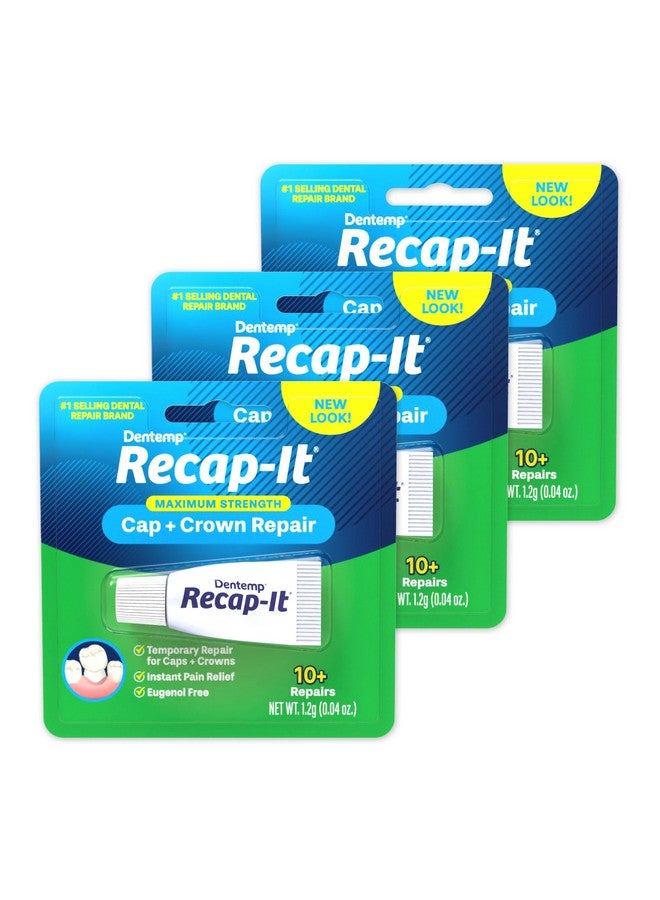 Dentemp Recap-It Cap And Crown Repair Dental Kit - Fast Acting Formula Dental Cement For Loose Caps (Pack Of 3) - Temporary Cement For Crown And Bridge - Image 1