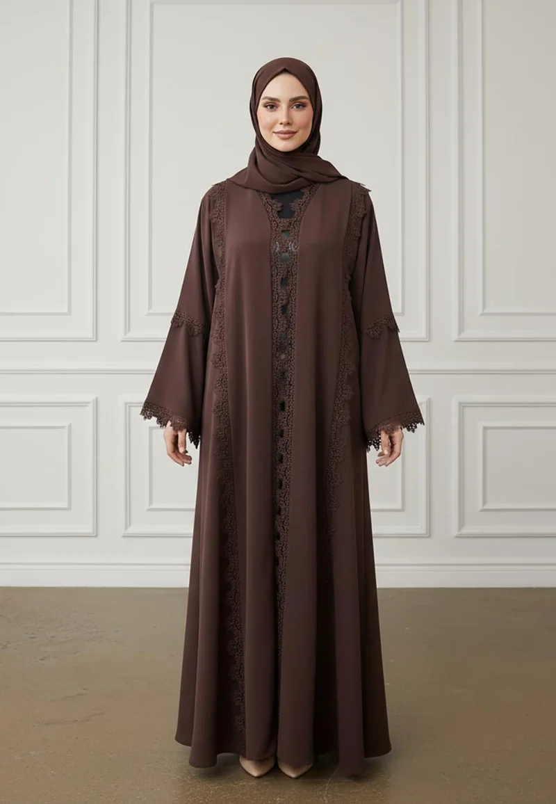 Muna Tiered Lace Abaya | Nida Fabric-911