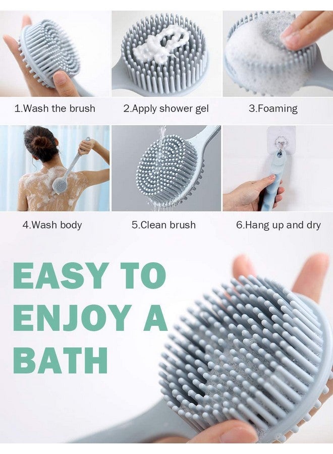 Soptool Massage Brush Bathing Brush Practical Back Cleaning Scrubber Silicone Bath Brush Multi-Function Body Long Handle Double-Sided Shower Brush Back Massage Exfoliation Wisp Body Scrub Brush - Image 5