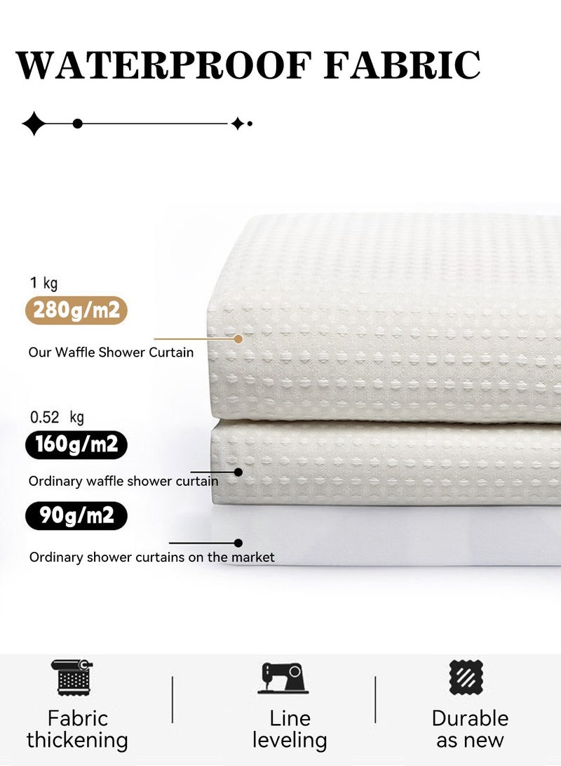 LEOKOR ستارة دش من القماش المنسوج الطارد للماء للحمام باللون الأبيض - Image 3