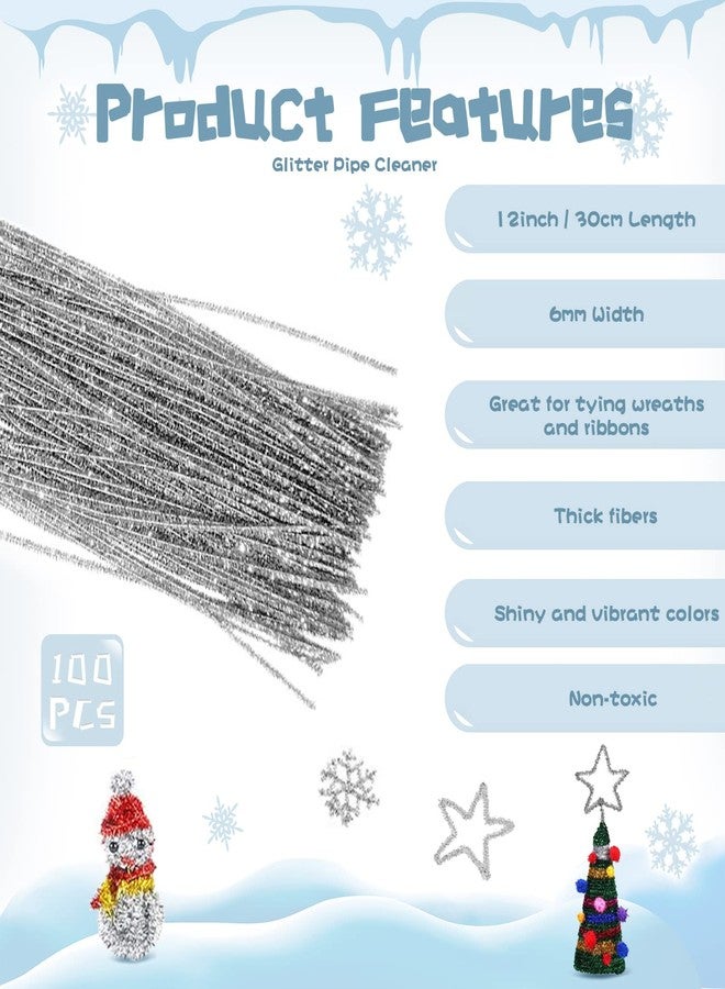 RIMOBUL Pipe Cleaners Craft Chenille Stems 100 Pcs Chenille Cleaners Kids Fuzzy Sticks for DIY Art Creative Crafts Decorations, 6 mm x 12 Inch, Assorted Colors (Silver) - Image 2