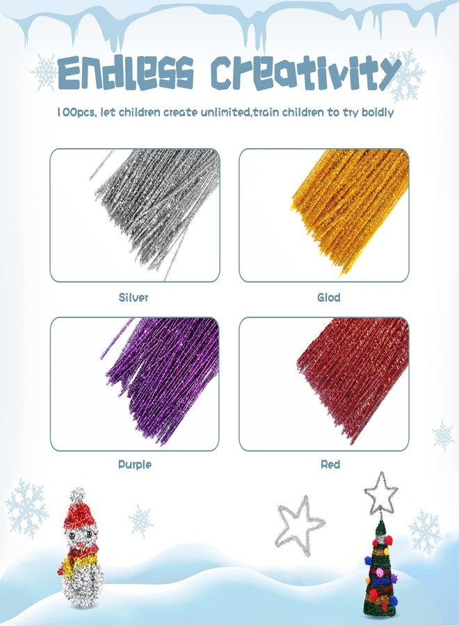RIMOBUL Pipe Cleaners Craft Chenille Stems 100 Pcs Chenille Cleaners Kids Fuzzy Sticks for DIY Art Creative Crafts Decorations, 6 mm x 12 Inch, Assorted Colors (Silver) - Image 3