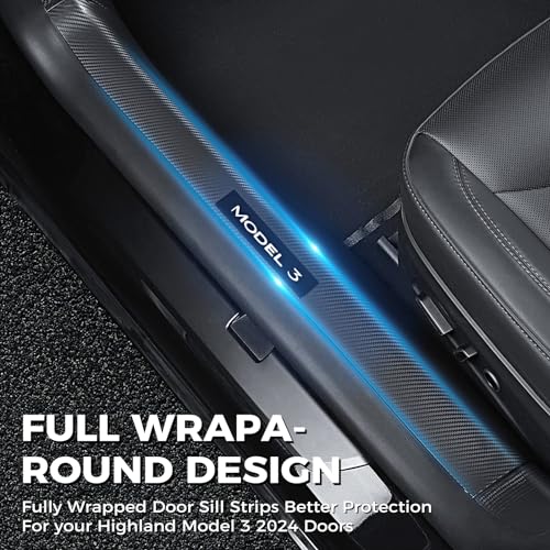 doietc 8Pcs Door Sill Protector for Tesla Model 3 Highland 2023 2024 2025 2026,​ Carbon Fiber Anti-Scratch, Highland Kick Protection Pad Interior Accessories, Friction Resistant, Easy Install - Image 2