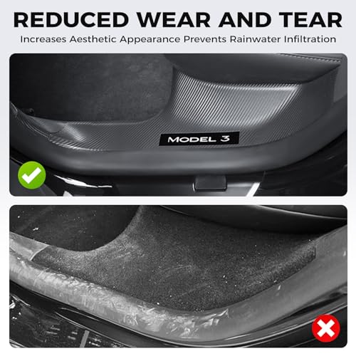 doietc 8Pcs Door Sill Protector for Tesla Model 3 Highland 2023 2024 2025 2026,​ Carbon Fiber Anti-Scratch, Highland Kick Protection Pad Interior Accessories, Friction Resistant, Easy Install - Image 5