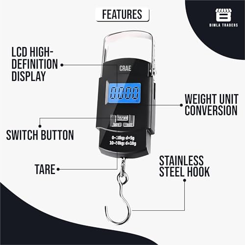 CRAE Electronic Portable Digital LED Screen Luggage Weighing Scale|Handheld Travel Weight Measuring Scale for Suitcases, Bags&Baggage,50 kg/110 Lb For Multi-Purpose Use. Pack of 1 (A08_HOOK_TYPE) - Image 2