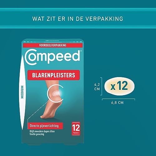 Compeed لصقات كومبيد متوسطة الحجم للبثور، 12 لصقة هيدروكوليد، علاج للقدم، شفاء سريع، عبوة كرتونية خالية من البلاستيك 100%، 12 قطعة (عبوة من 1) - Image 4