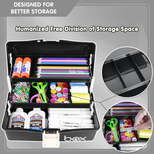 TERGOO 12in Three-Layer Multipurpose Storage Box Organizer Folding Tool Box/Art & Crafts Case/Sewing Supplies Organizer/Medicine Box/Family First Aid Box with 2 Trays (Black)… - Image 4