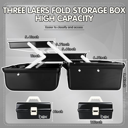 TERGOO 12in Three-Layer Multipurpose Storage Box Organizer Folding Tool Box/Art & Crafts Case/Sewing Supplies Organizer/Medicine Box/Family First Aid Box with 2 Trays (Black)… - Image 2